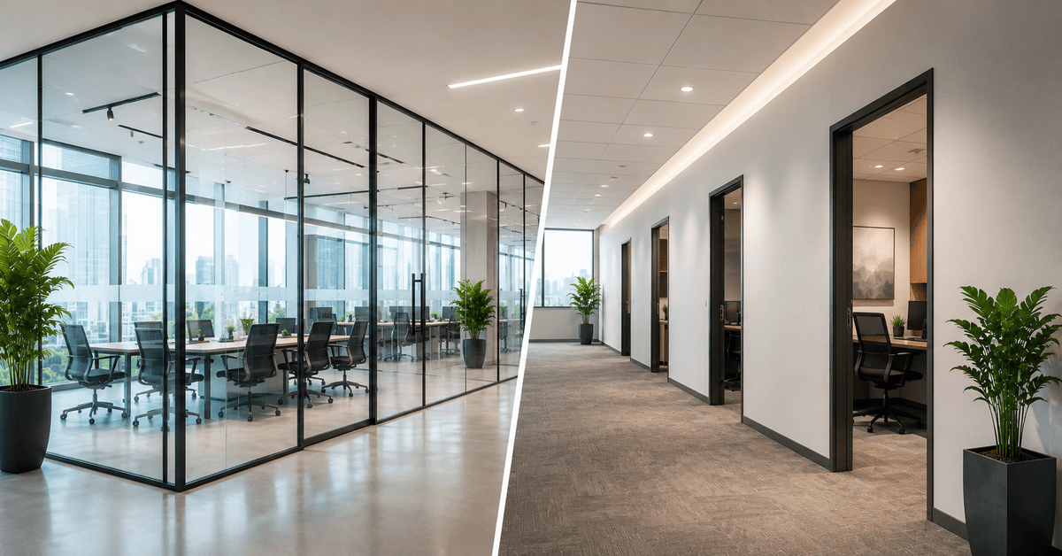 glass vs drywall partitions in offices