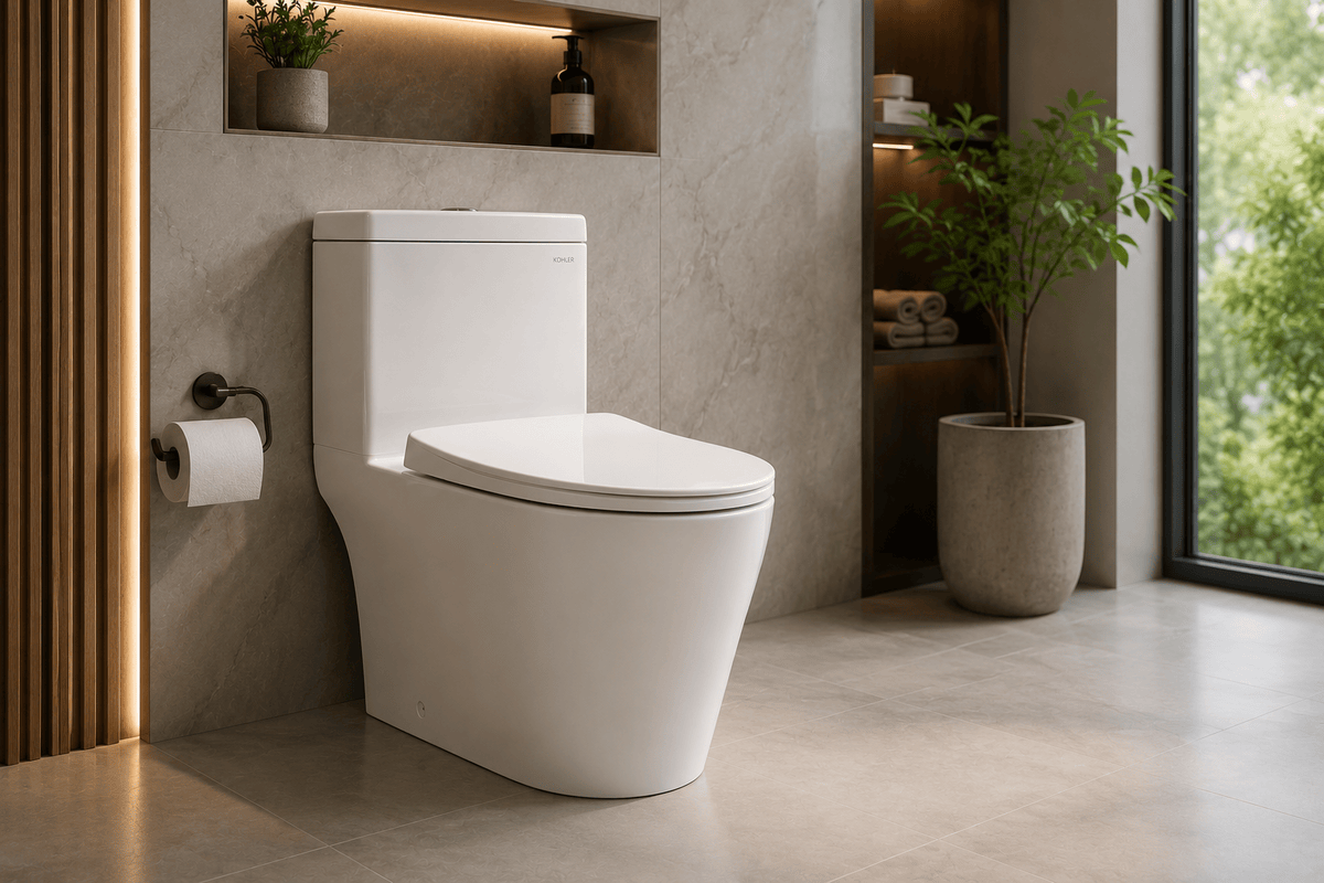 Luxury Kohler toilet seat in premium bathroom setting
