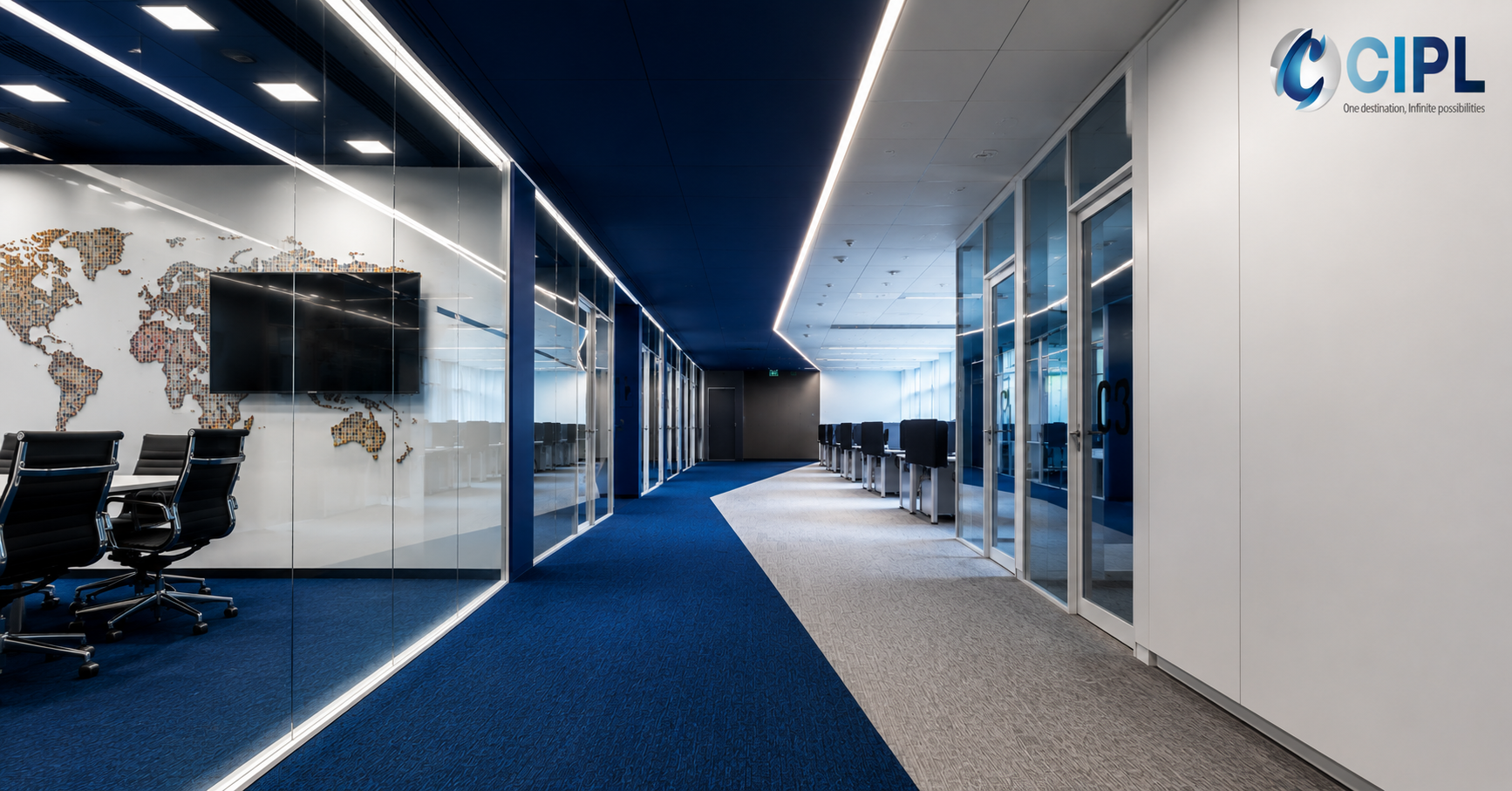 Welspun Flooring in a modern commercial office with premium carpet flooring solutions by CIPL.